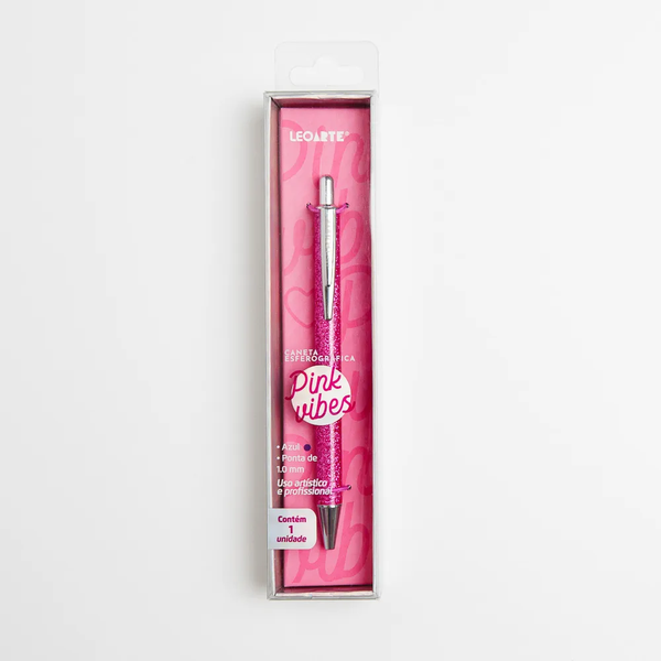 caneta premium pink vibes tinta azul estojo com 1und leoarte 1